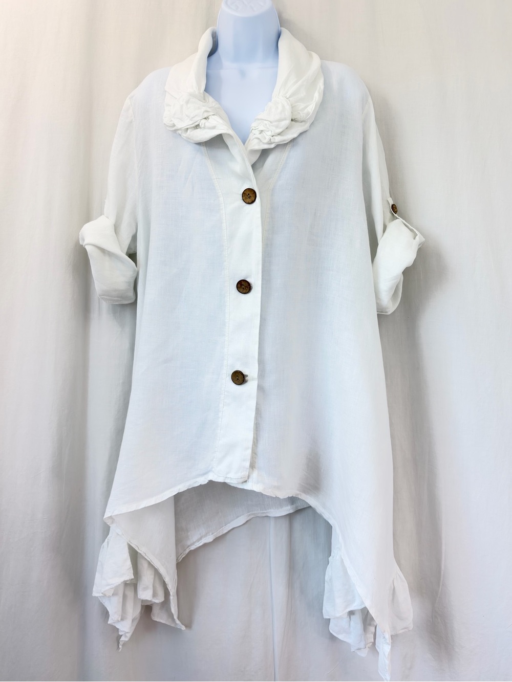 Tempo Paris 100% linen White jacket/top artistic lagenlook Made in Italy Medium - Picture 11 of 17